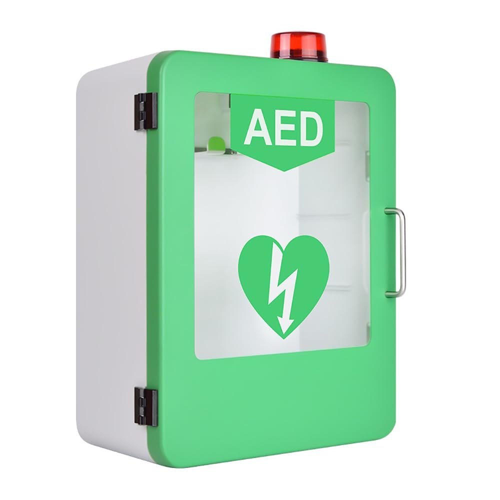 AED Defibrillator Cabinet with Alarm, Rounded Corners, Stainless Steel Handle, and Glass Window