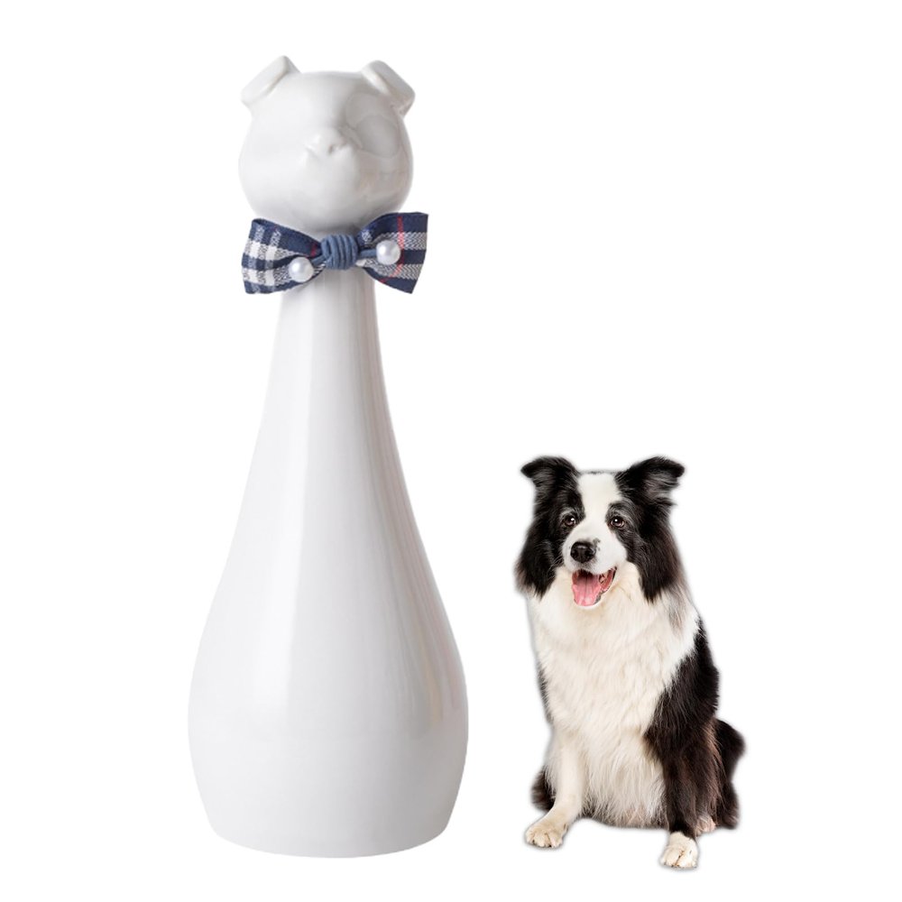 Duuclume Duulume Large Ceramic Pet Urn with Interchangeable Bow, Handmade Memorial for Dogs and Cats, Leakproof, Dust-Free (White)