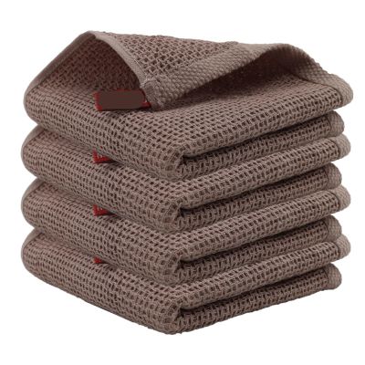 4-Piece Ultra-Soft Cotton Cleaning Cloths, Absorbent, Thickened, Coffee