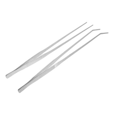Alipis 2-Pack Long Feeding Tongs for Reptiles, Straight and Curved Metal Tweezers for Aquariums and Terrariums, 20 cm