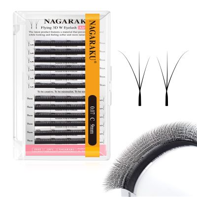 NAGARAKU Flying 3D W Lashes 0.07 C 09 mm Pre-Made Fans, Matte Black