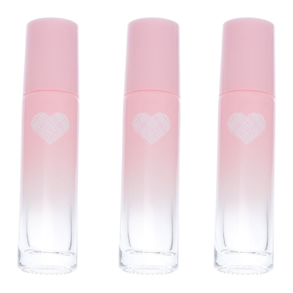 WOONEKY 10 ml Heart-Shaped Glass Roll-On Bottles, 3-Pack, Pink