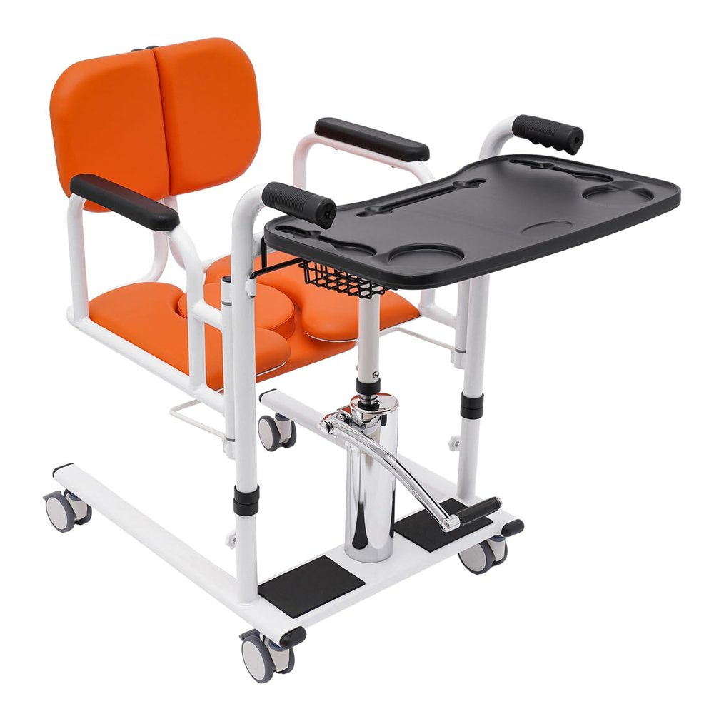 Patient Lift Transfer Chair with Split Seat and Commode for Easy Bed, Toilet, Shower, and Car Transfers