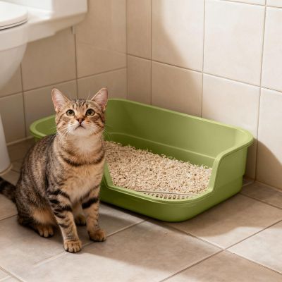 Large Open Cat Litter Box with Rim and Scoop