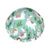 Reusable Waterproof Double-Layer Shower Cap with Tropical Llama, Alpaca, Cactus and Floral Print view 1