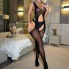 Gliterra Women's Fishnet Bodysuit, Open-Crotch Bodystocking, Black 03 view 2
