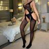 Gliterra Women's Fishnet Bodysuit, Open-Crotch Bodystocking, Black 03 view 3