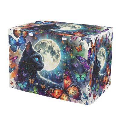 RPLIFE Cat Butterflies Moon Dog House Cover with Mesh Windows, UV-Resistant Crate Cover, Large