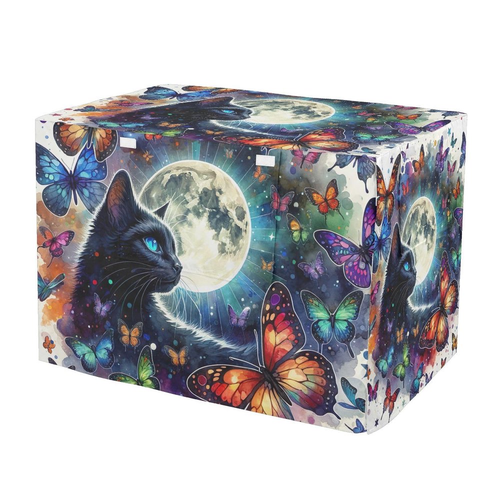 RPLIFE Cat Butterflies Moon Dog House Cover with Mesh Windows, UV-Resistant Crate Cover, Large