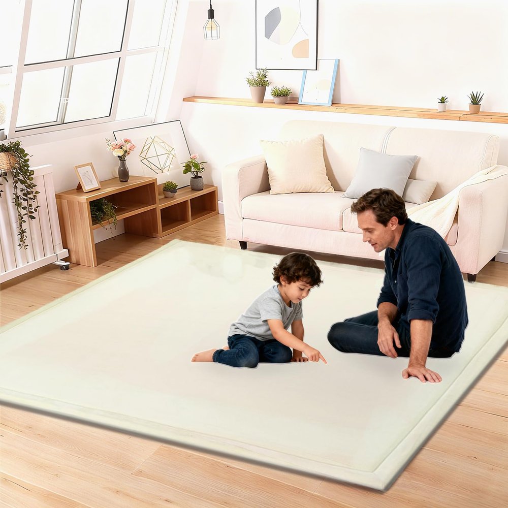 Lrisveana 2 cm Thick Baby Play Mat, 100 x 150 cm, Non-Slip Coral Fleece Rug