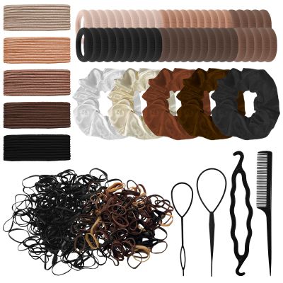 Dooyilets Scrunchies and Hair Ties Set, Velvet Scrunchies for Girls and Women, Milk Coffee