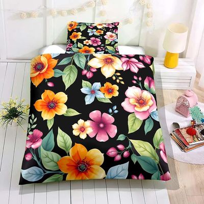 Odot Kids' Bedding Set for Boys and Girls, 3D Painted Flowers, Duvet Cover and Matching Pillowcase, Tropical 5, 120 x 150 cm