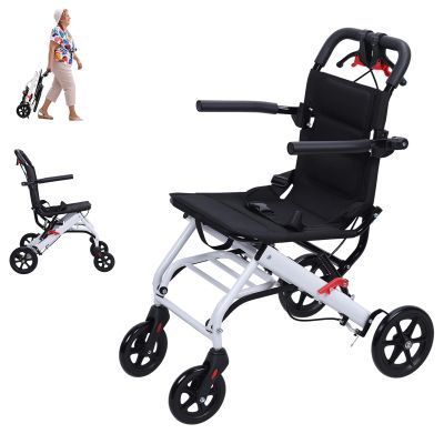 Portable Folding Transit Travel Wheelchair for Adults, Lightweight Aluminum Frame, White