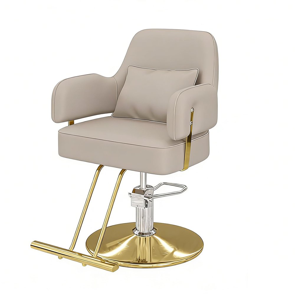 Salon Chair for Hair Stylists, Modern Barber Chair with 360° Swivel and Adjustable Height, Plush Upholstery, Light Gray