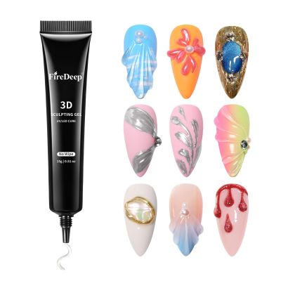Firedeep 3D Sculpting Gel for Nail Design, Clear No-Wipe Gel, 15 g