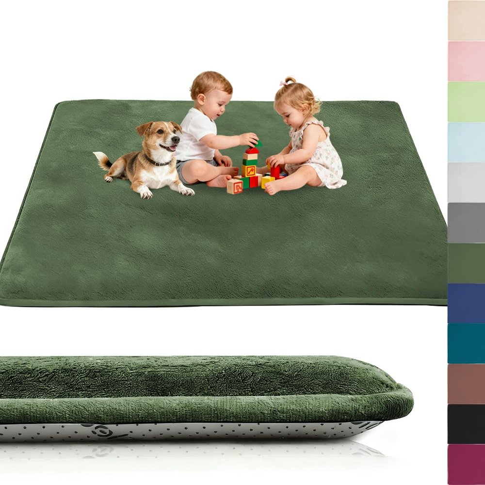 Voxirum Baby Play Mat, 2 cm Thick, Non-Slip Nursery Rug, 60 x 90 cm, Olive Green