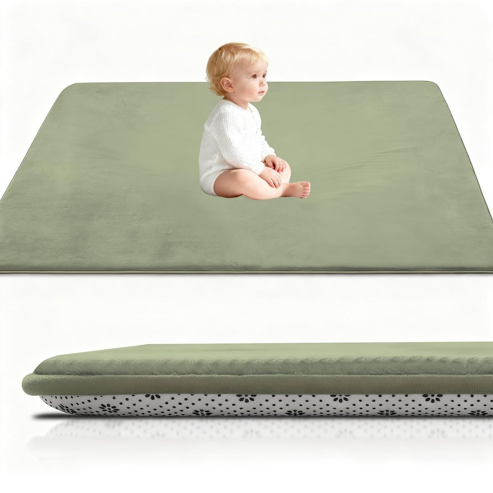 Stqyeiw Kids Rug, Thick Coral Velvet, Grass Green, 80 x 150 cm