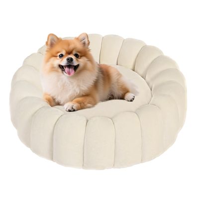 HMTOPE Round Washable Dog Bed for Small Dogs, 60 cm, Beige