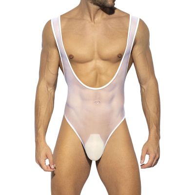 Men's Stretchy One-Piece Jockstrap Bodysuit and Thong Swimwear