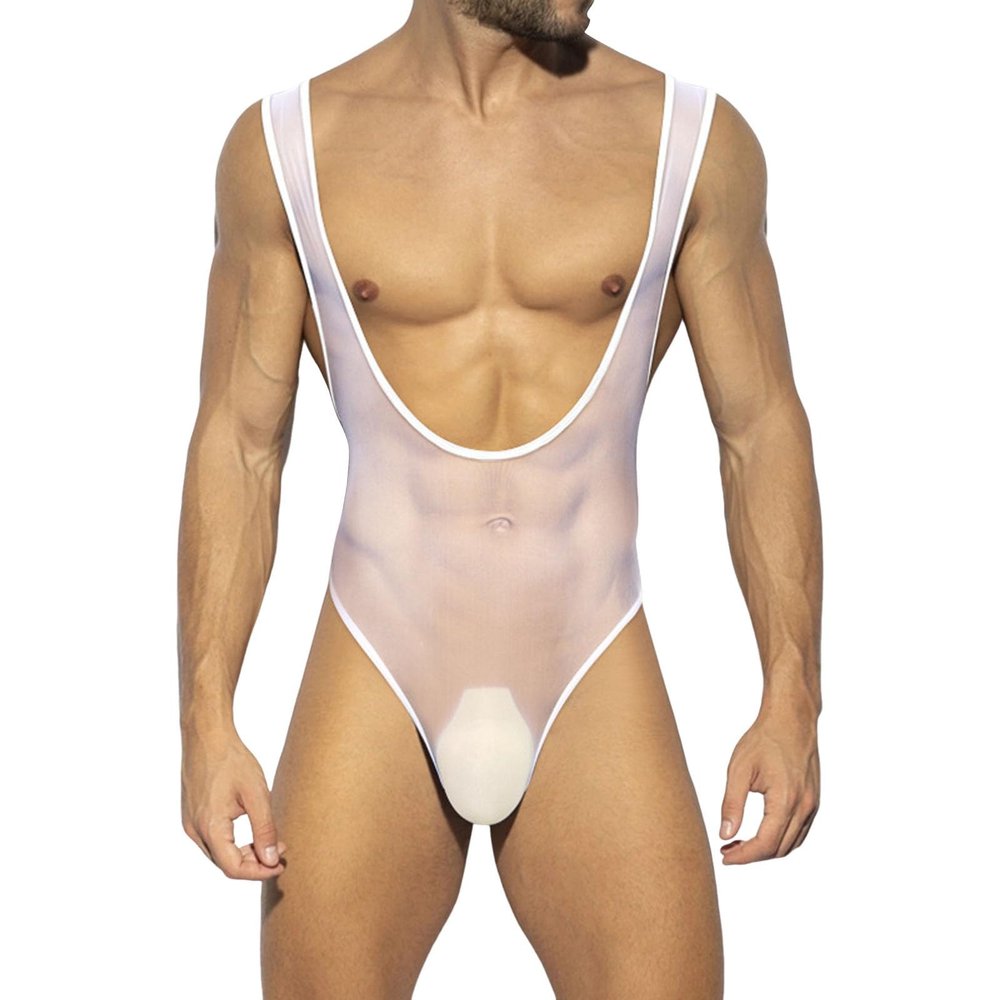 Men's Stretchy One-Piece Jockstrap Bodysuit and Thong Swimwear