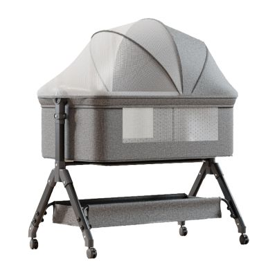 Veitoalioy Baby Bedside Crib with Wheels, Changing Table and Storage Basket, X3 Grey