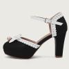Women's T-Strap Patent Leather Pumps with Bow and Block Heel view 3