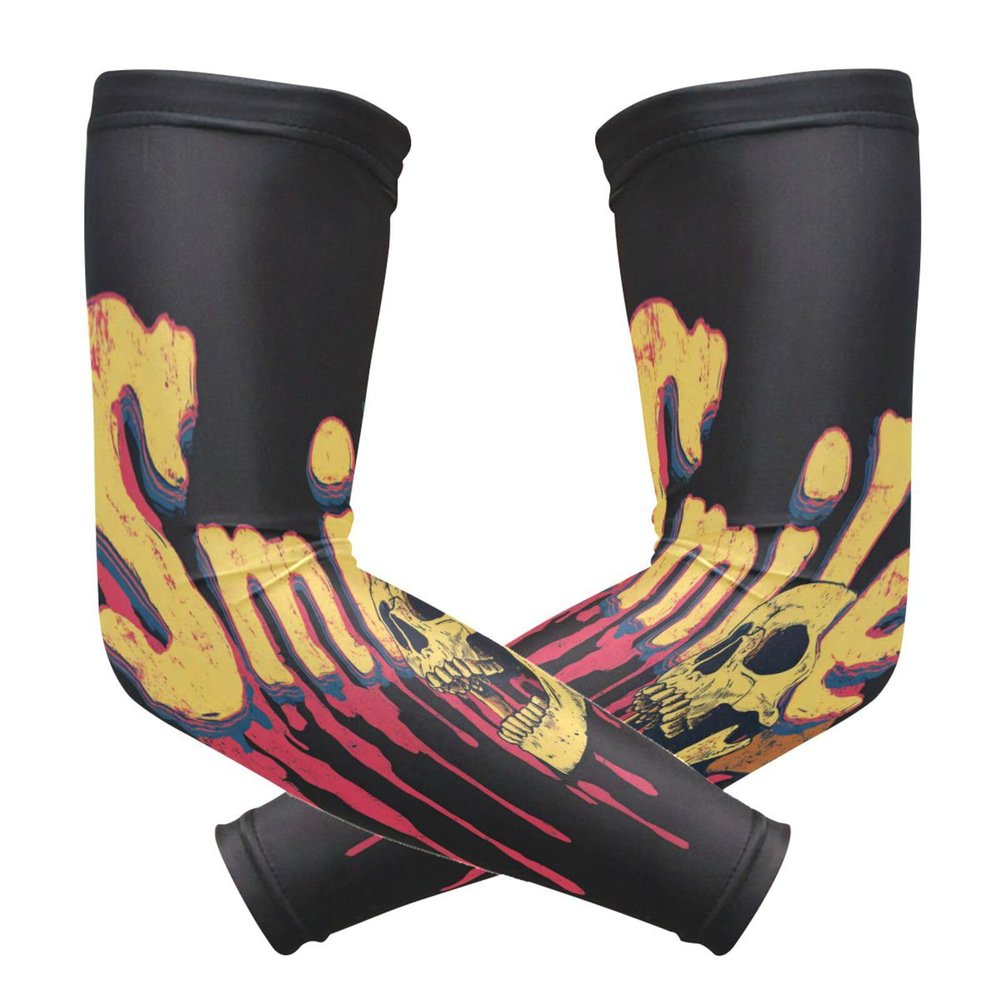 voucong Drip Style Death Skull Compression Arm Sleeves (1 Pair), UV Sun Protection, Arm Protection for Men, Garden, Work, Office, Size M