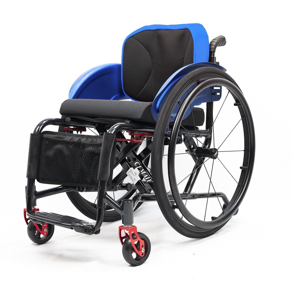 CFMAIF Folding Self-Propelled Wheelchair, Lightweight Aluminum Travel Transit Wheelchair, Blue, 36 cm/14.1 in Seat