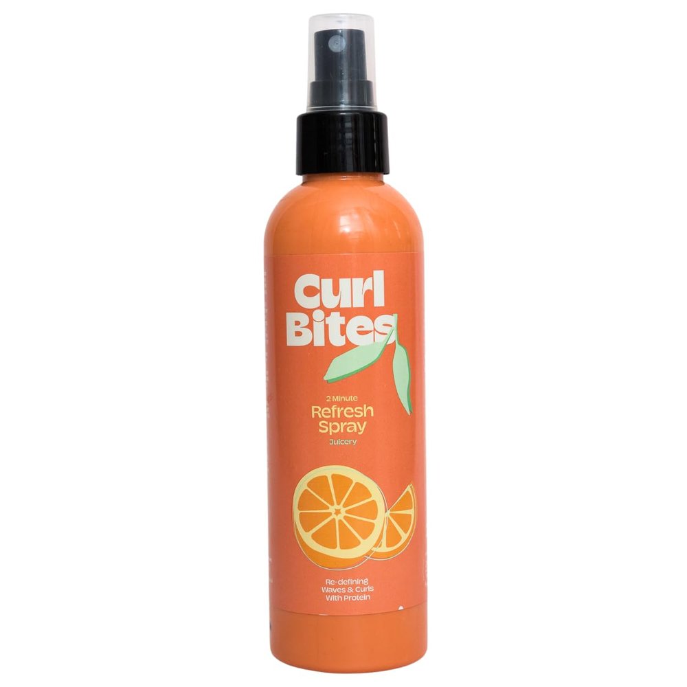 Curl Bites | 2 Minute Refresh Spray for Curls - No-Wash Refresh - with AquaXyl & Hydrolyzed Rice Protein - Moisture, Anti-Frizz, Shine - Vegan - 200 ml