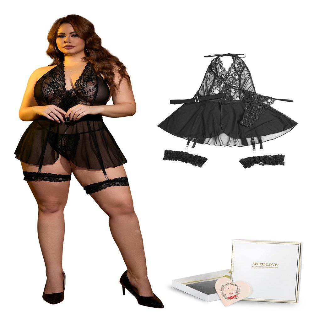 sunshinelady Women's Lace Babydoll Lingerie Nightgown with 4 Garters