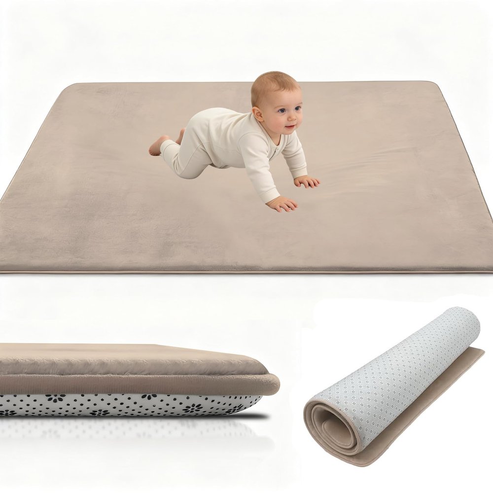 Stqyeiw Baby Crawling Mat, 70 x 160 cm, Extra-Thick, Light Brown