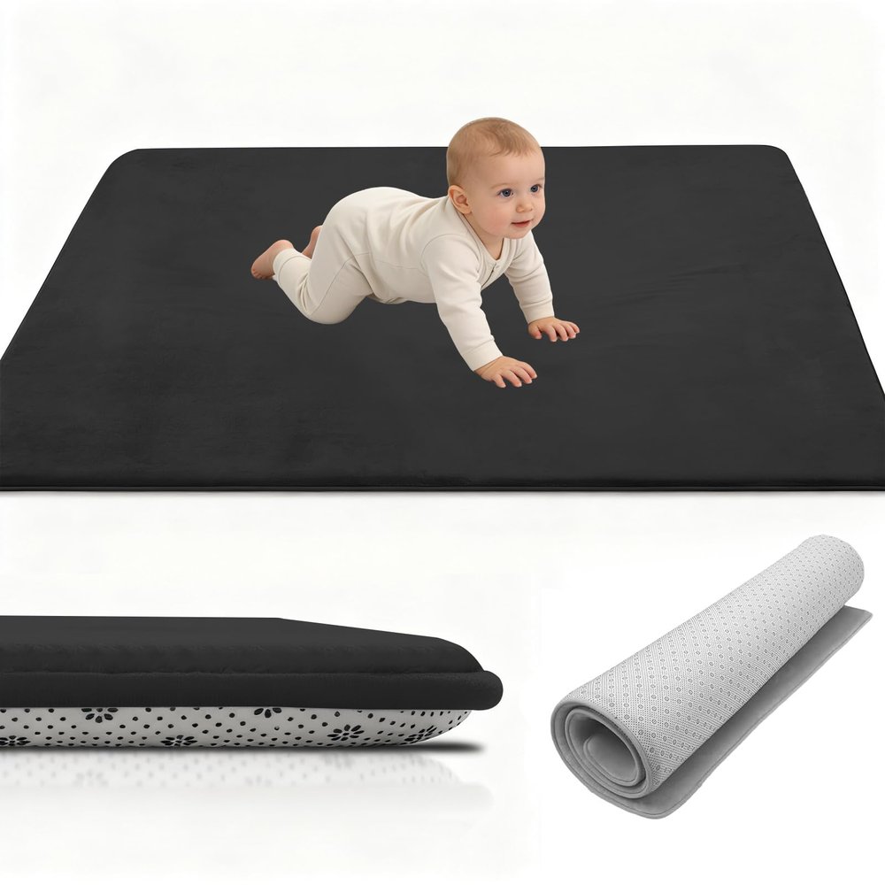Stqyeiw Baby Crawling Mat 100 x 100 cm, 2 cm Thick, Non-Slip, Black