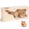 Piashow Wooden Hamster House, Multi-Chamber Hideout with Flat Roof, 30 x 12 x 12 cm view 1