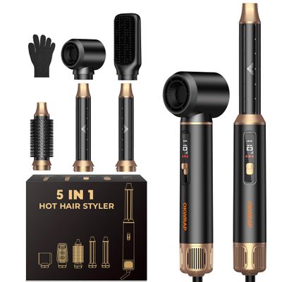 OKWRAP 5-in-1 LCD Hair Styler Set with Air Curling Iron