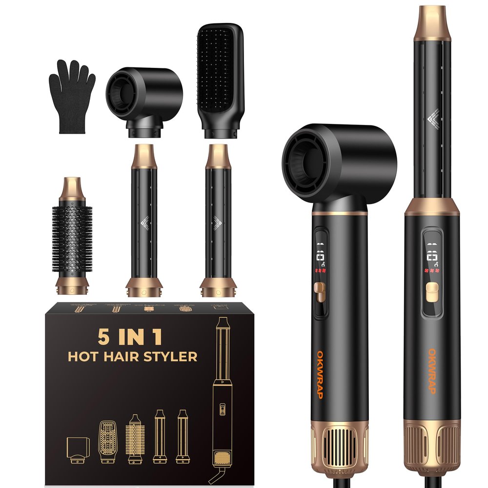 OKWRAP 5-in-1 LCD Hair Styler Set with Air Curling Iron