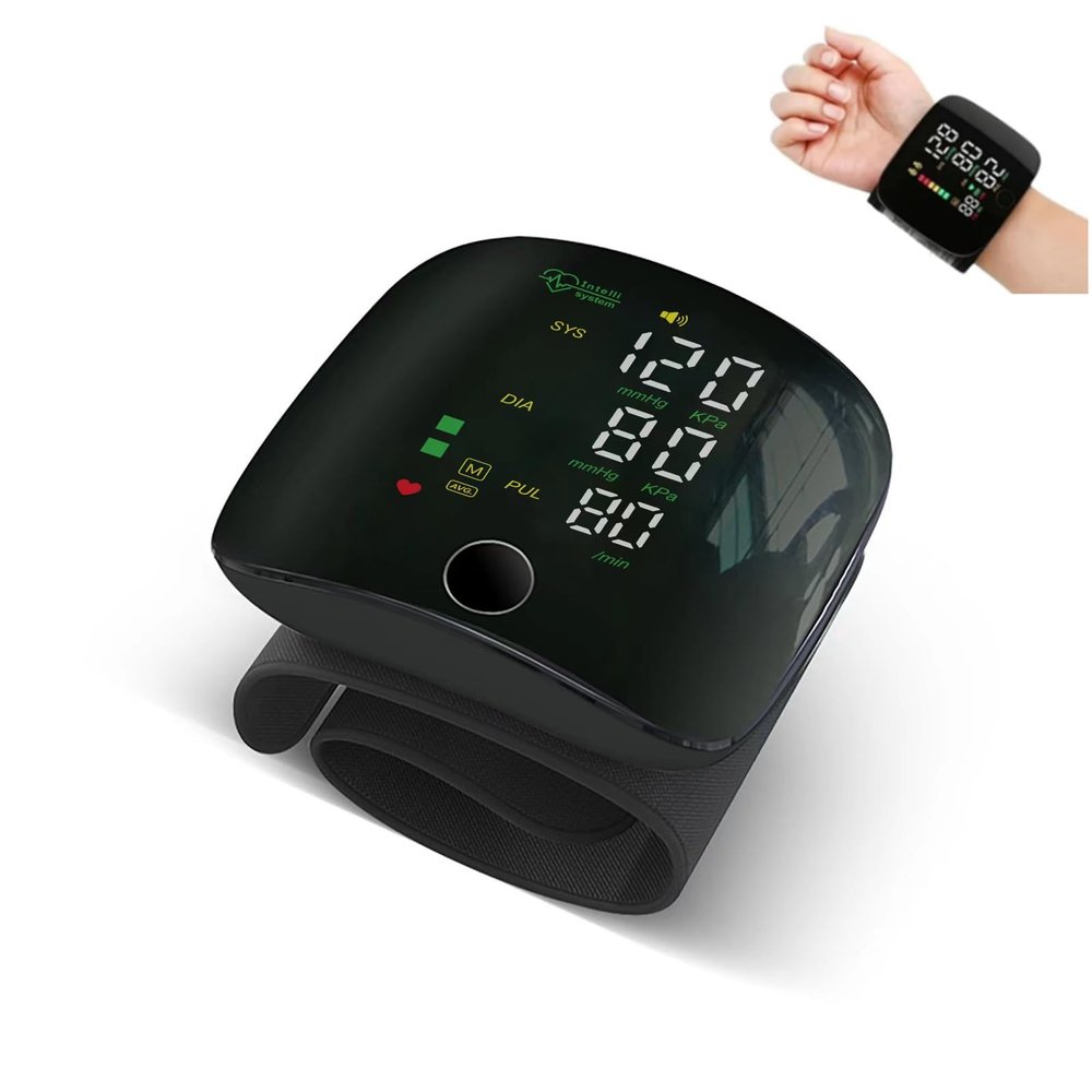 Raviso Automatic Wrist Blood Pressure Monitor with Digital LCD Display, Adjustable Cuff, Rechargeable, 99 × 2-Reading Memory