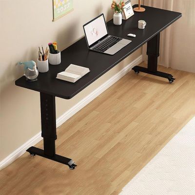 Adjustable Rolling Side Table, Mobile Laptop and Dining Table, 120 x 60 cm, Black