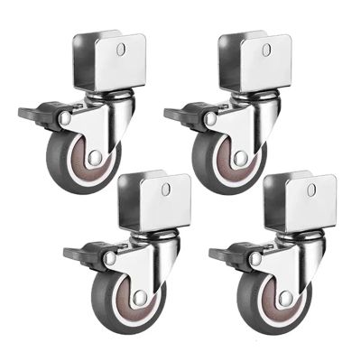 Furniture Casters 1/1.5/2-Inch Soft Rubber Silent U-Shaped Casters with Brake, 2-Inch 4-Piece Set, U25 mm
