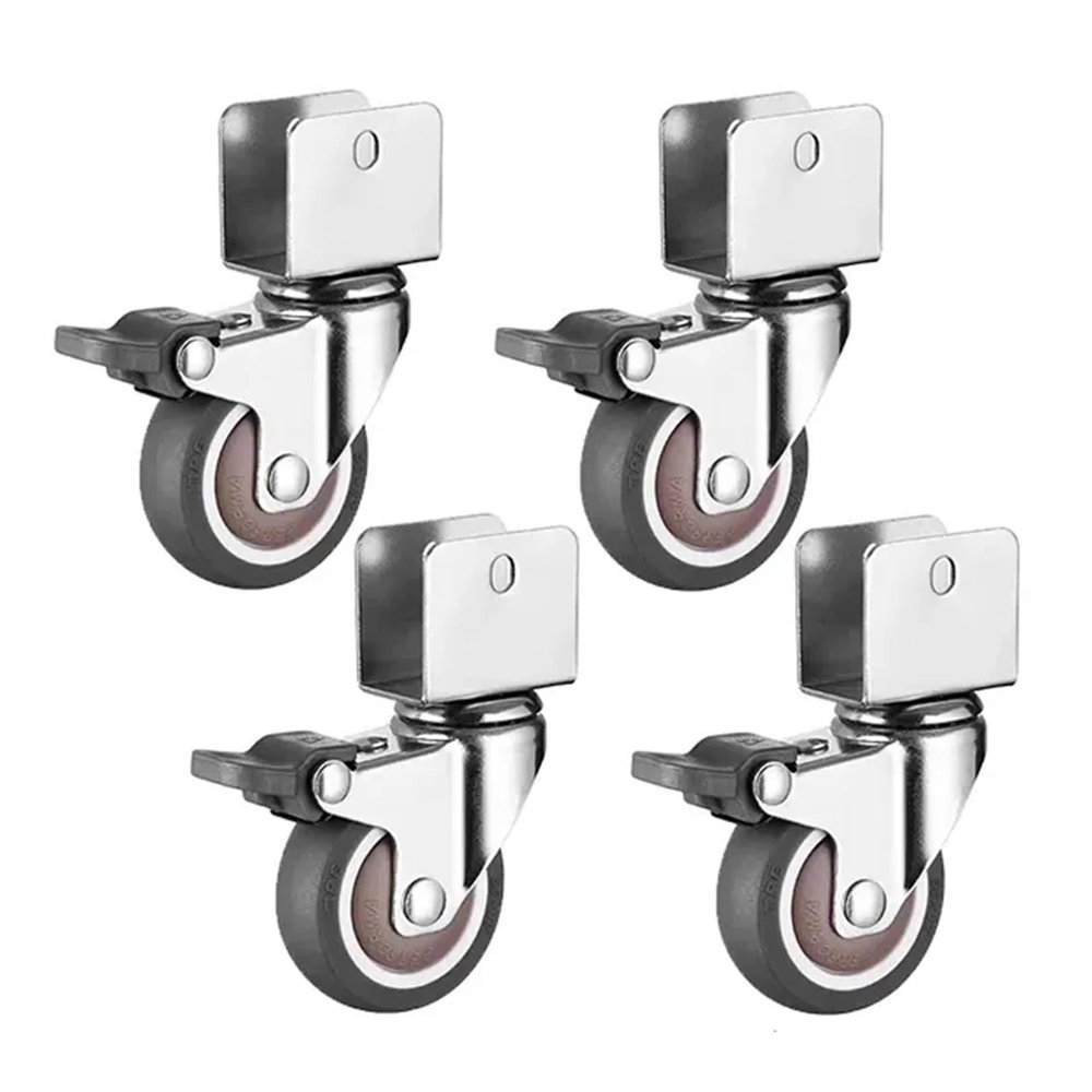 Furniture Casters 1/1.5/2-Inch Soft Rubber Silent U-Shaped Casters with Brake, 2-Inch 4-Piece Set, U25 mm