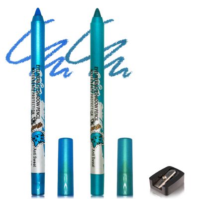 Waterproof Glitter Eyeliner, 2-Piece Blue Cream Gel Eyeliner Pencil Set for Women