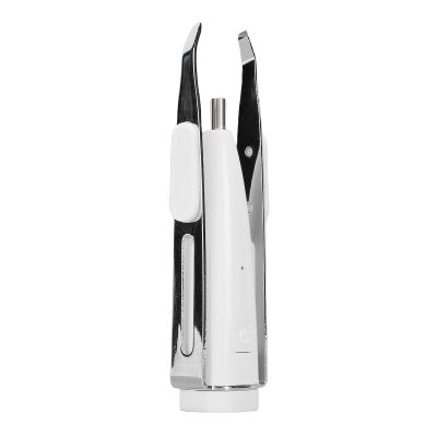 Denash Slanted LED Camera Tweezers, Eyebrow Tweezers with Light and 10x Magnification, Illuminated Hair Removal Tweezers for Precise Grooming (White)