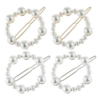 iplusmile 4-Piece Pearl Hair Clip Set, Round Metal Hairpins in Gold and Silver