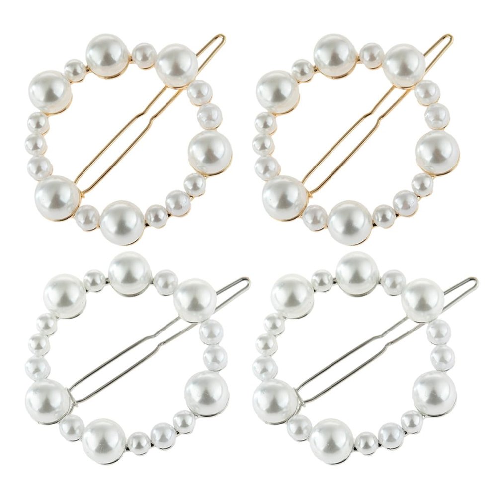 iplusmile 4-Piece Pearl Hair Clip Set, Round Metal Hairpins in Gold and Silver