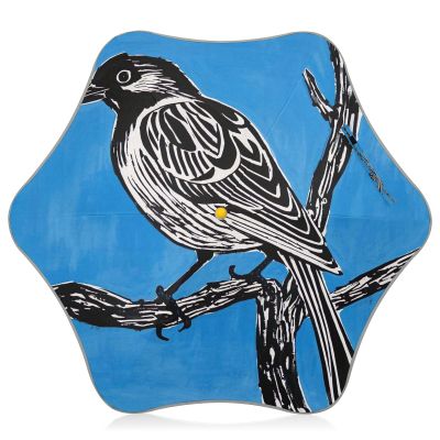 Nexawaveo Kids' Umbrella with Easy Push-Button Opening and Closing, Bird on Branch, Blue, UV 50+, Black Coating, Reflective Safety Strip