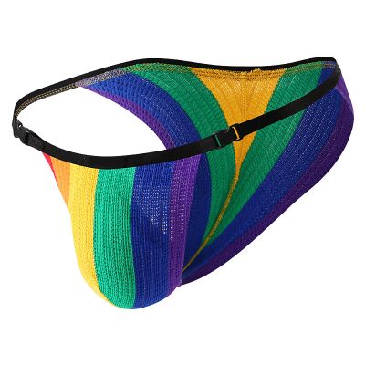 DASONLUE Men's Rainbow Low-Waist Thong Bikini Brief, T-Back G-String with Bulge Pouch