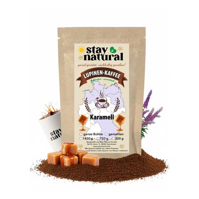 Stay Natural Ground Lupin Coffee 750 g, Caffeine-Free, German Lupin Coffee Alternative, Dark Roasted, Vegan & Gluten-Free, Caramel Flavor