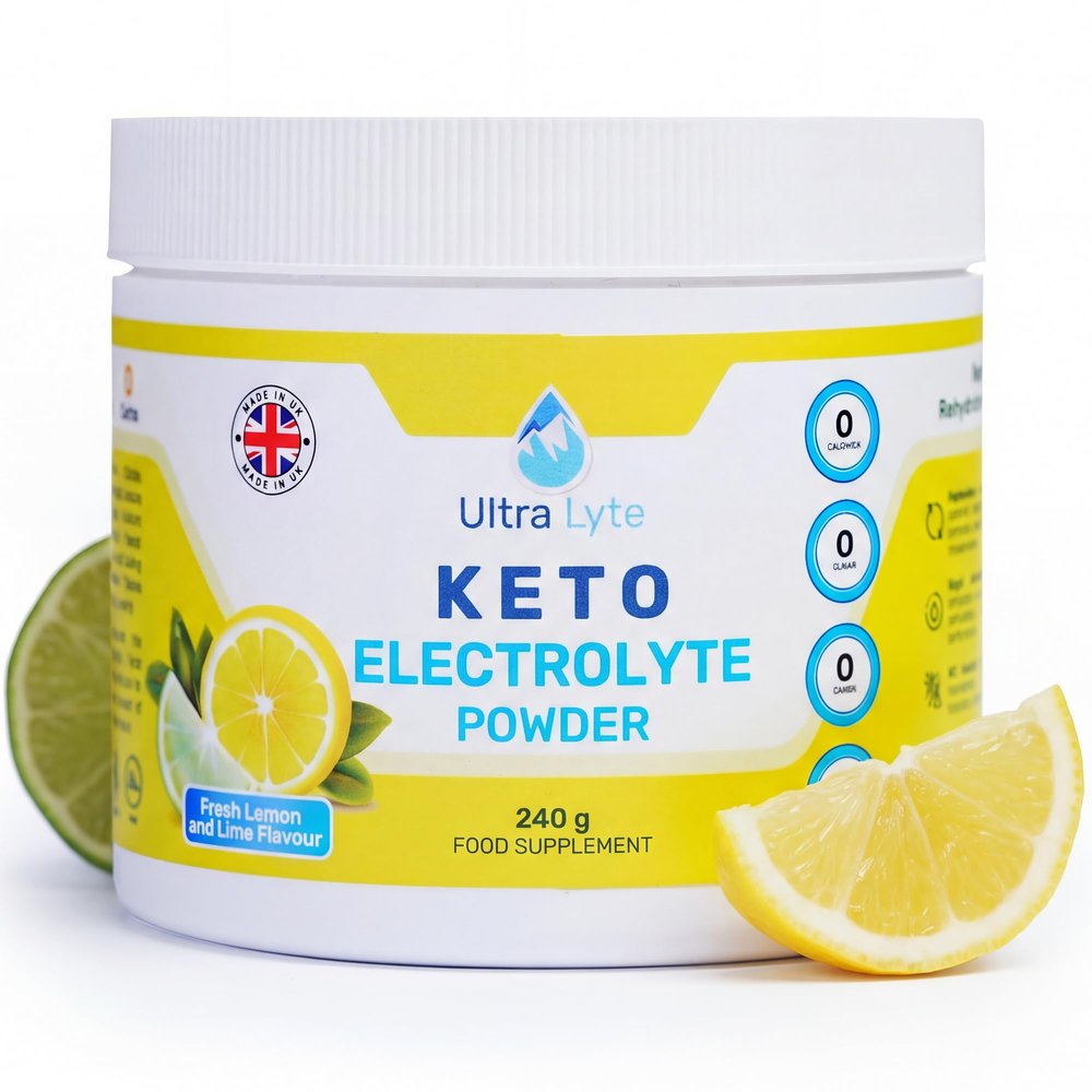 Ultra Lyte Keto Powder 240 g, Lemon & Lime Electrolyte Drink, 0 Carbs, 30 Servings