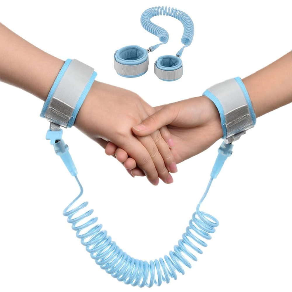 HUZNA 2.5 m Anti-Lost Wrist Leash for Babies and Children, 360° Rotating Elastic Wire, Blue