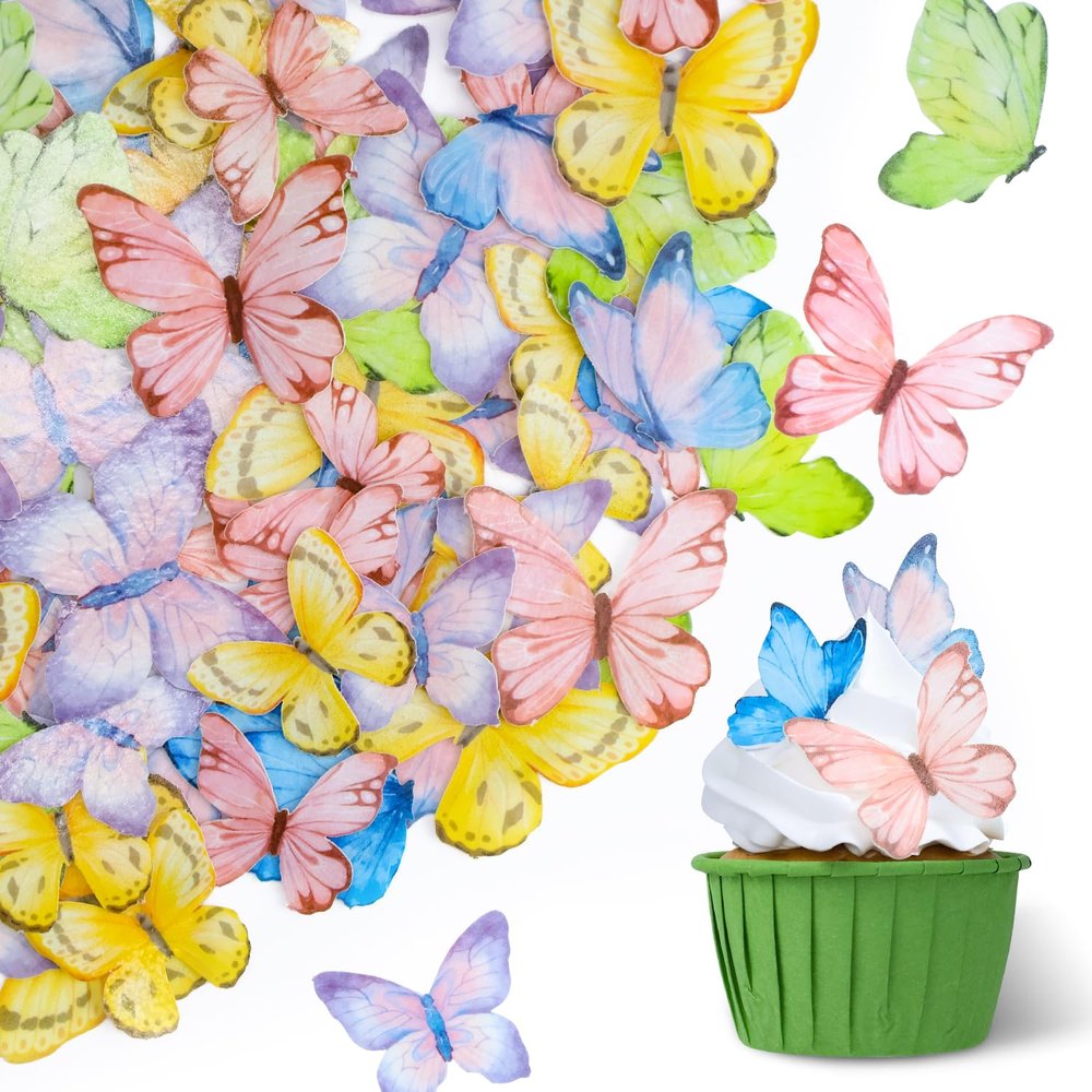 108-Piece Edible Pastel Butterfly Cupcake Toppers