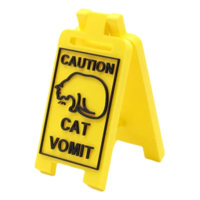 Funny Cat Sign – Vomit Warning Decor | 3D-Printed Desk Accessory